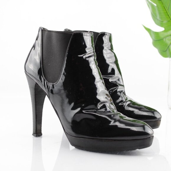 Stuart Weitzman Womens Whoop Boot Size 8 Black Patent Chelsea Bootie Wet Latex - Picture 1 of 16